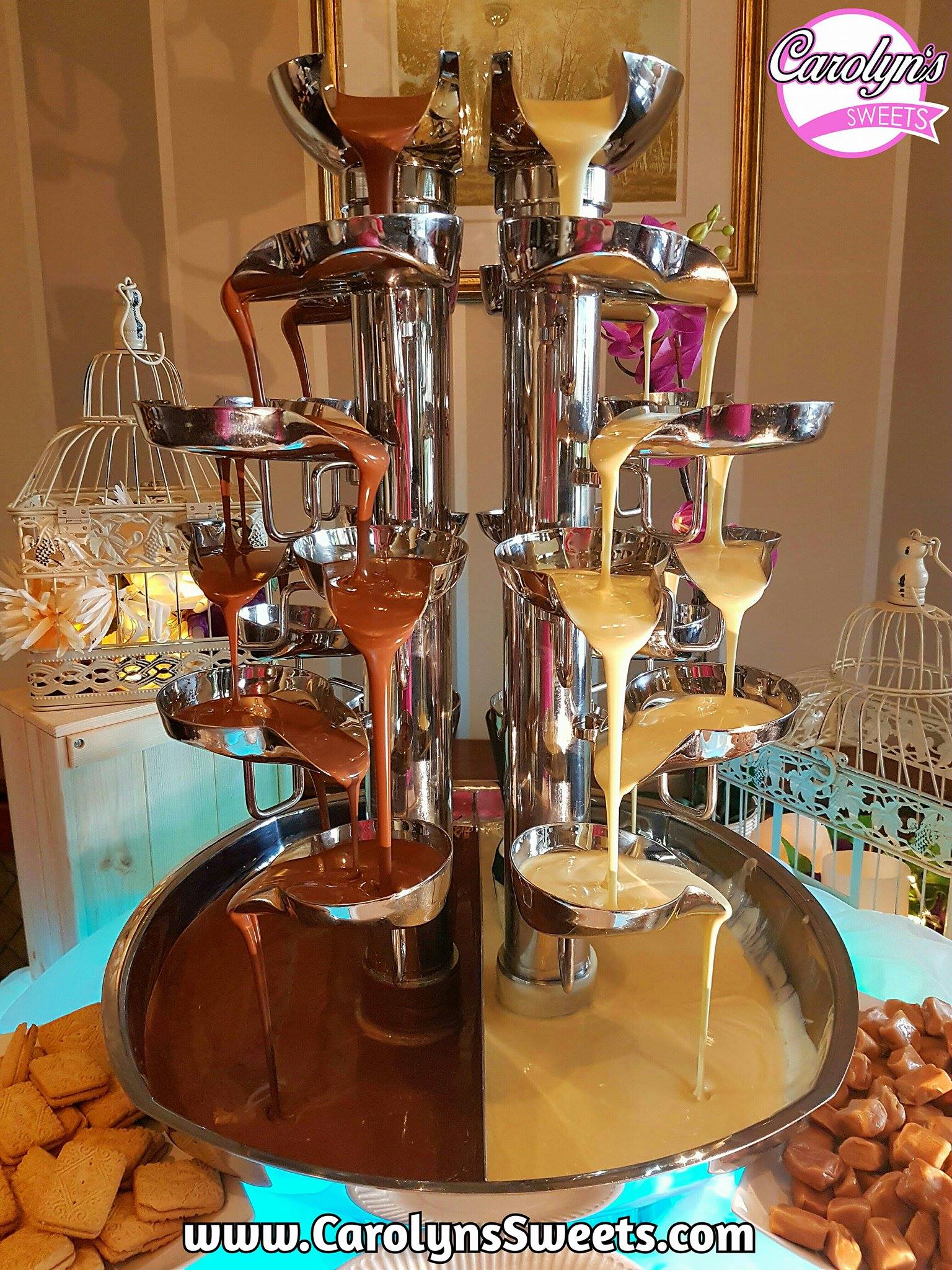 Double Chocolate Fountain - Carolyns Sweets - Chocolate Fountains, Candy  Carts & more